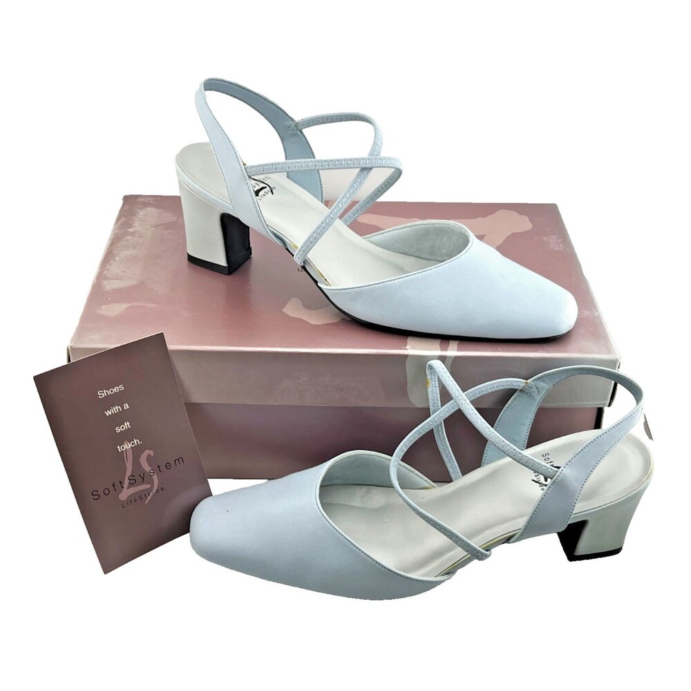 LIFE STRIDE Soft System Womens 7.5 M Block Heels Pale Blue Strappy Y2K Prom Shoe